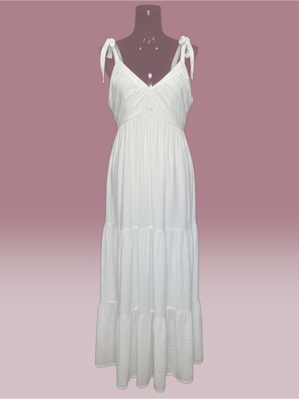 Express White Tiered Maxi Dress with Tied straps at Shoulders